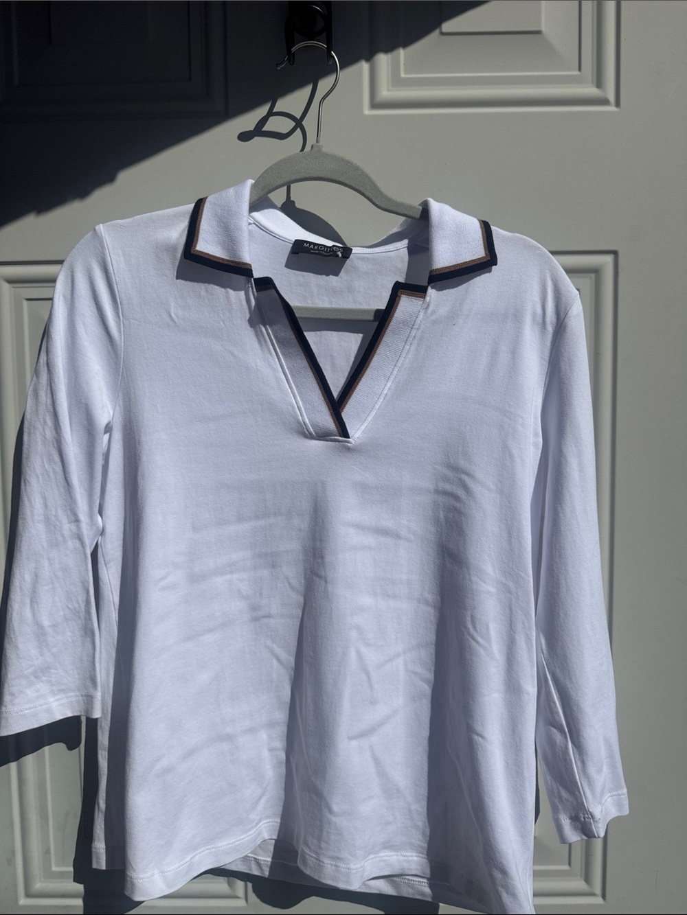 Magnetites White Long-Sleeve Polo with Black and Tan Trim